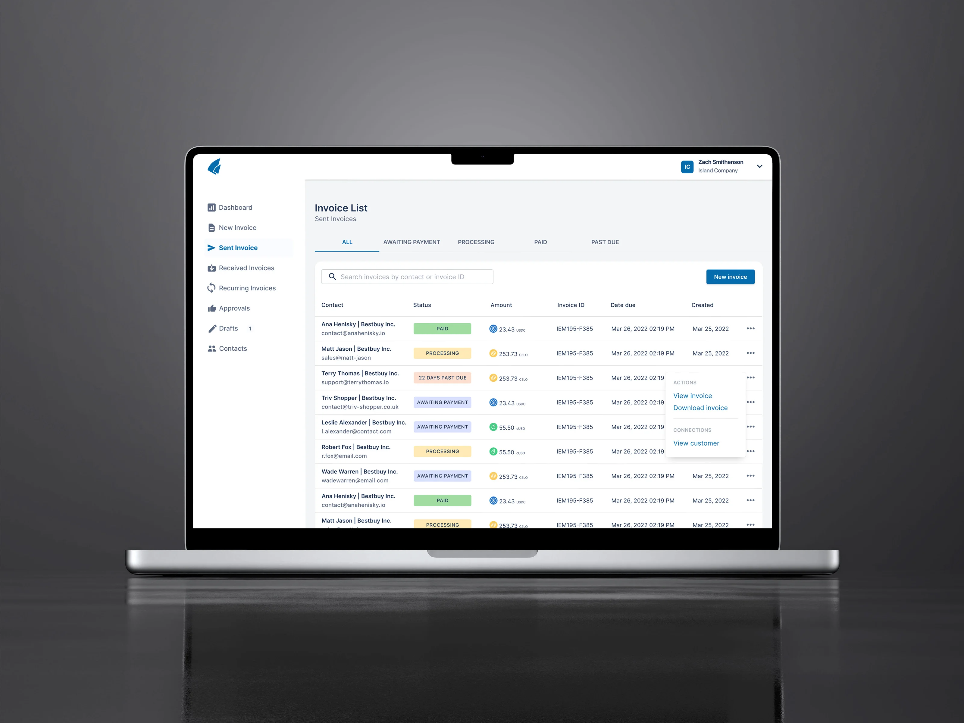 Invoice list in Syro